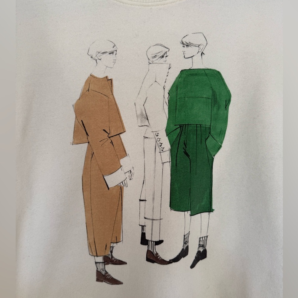 ZARA Women’s Cream Long Sleeve Layered Blouse Graphic Swearshirt - size Large - Picture 4 of 10